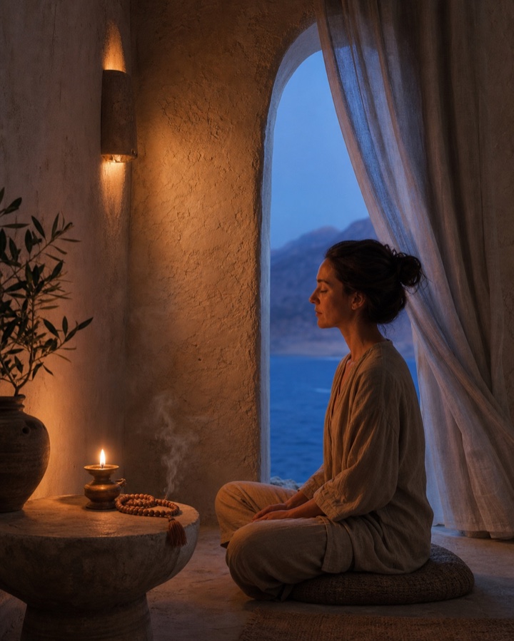 Meditation bei warmem Licht mit Blick auf das Rote Meer